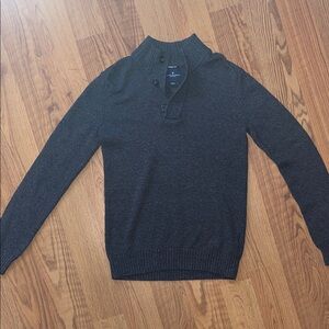 American Eagle Men's Dark Gray Button-Neck Sweater